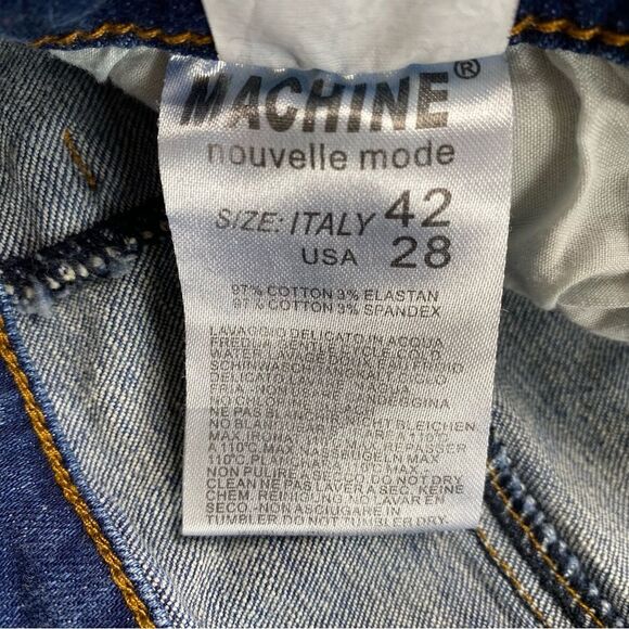 Machine Distressed Stretch Denim Bermuda Shorts Blue Sz 28 - Picture 11 of 14